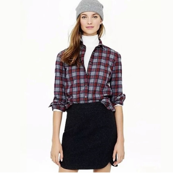 J.CREW Boy Shirt Gray Tartan Plaid Blouse Top Red - Picture 1 of 10